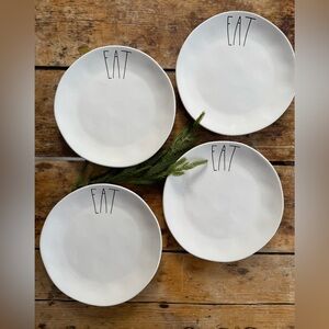 Rae Dunn White 'EAT' Dinner Size Ceramic Plates (4)
